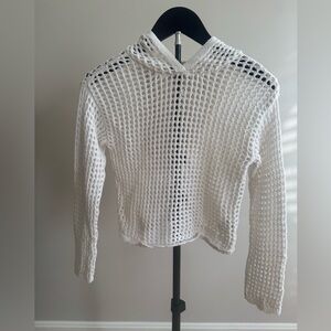 Girls Size Large (10-12) White Crochet Knit Hoodie